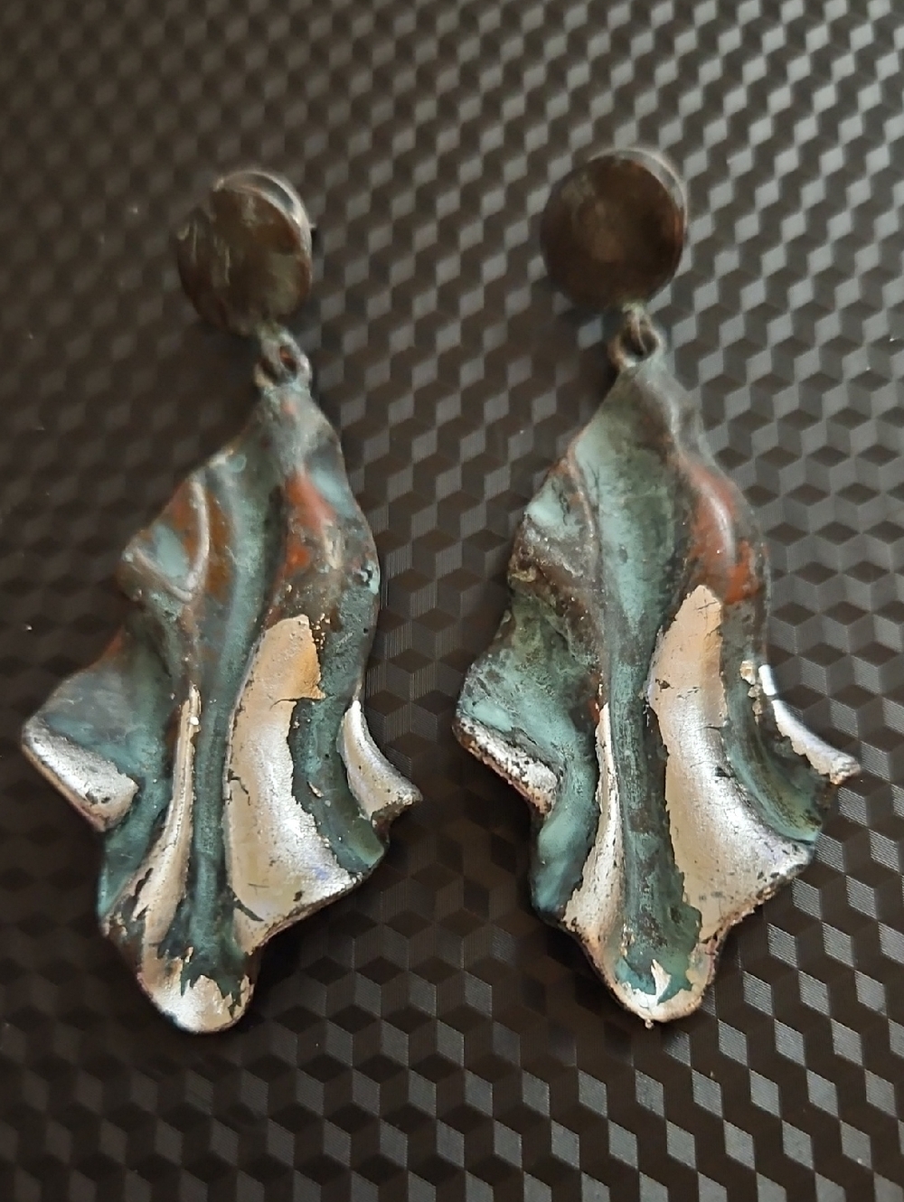 Patina Teal and Silver Abstract Dangle Earrings - Women Jewelry
